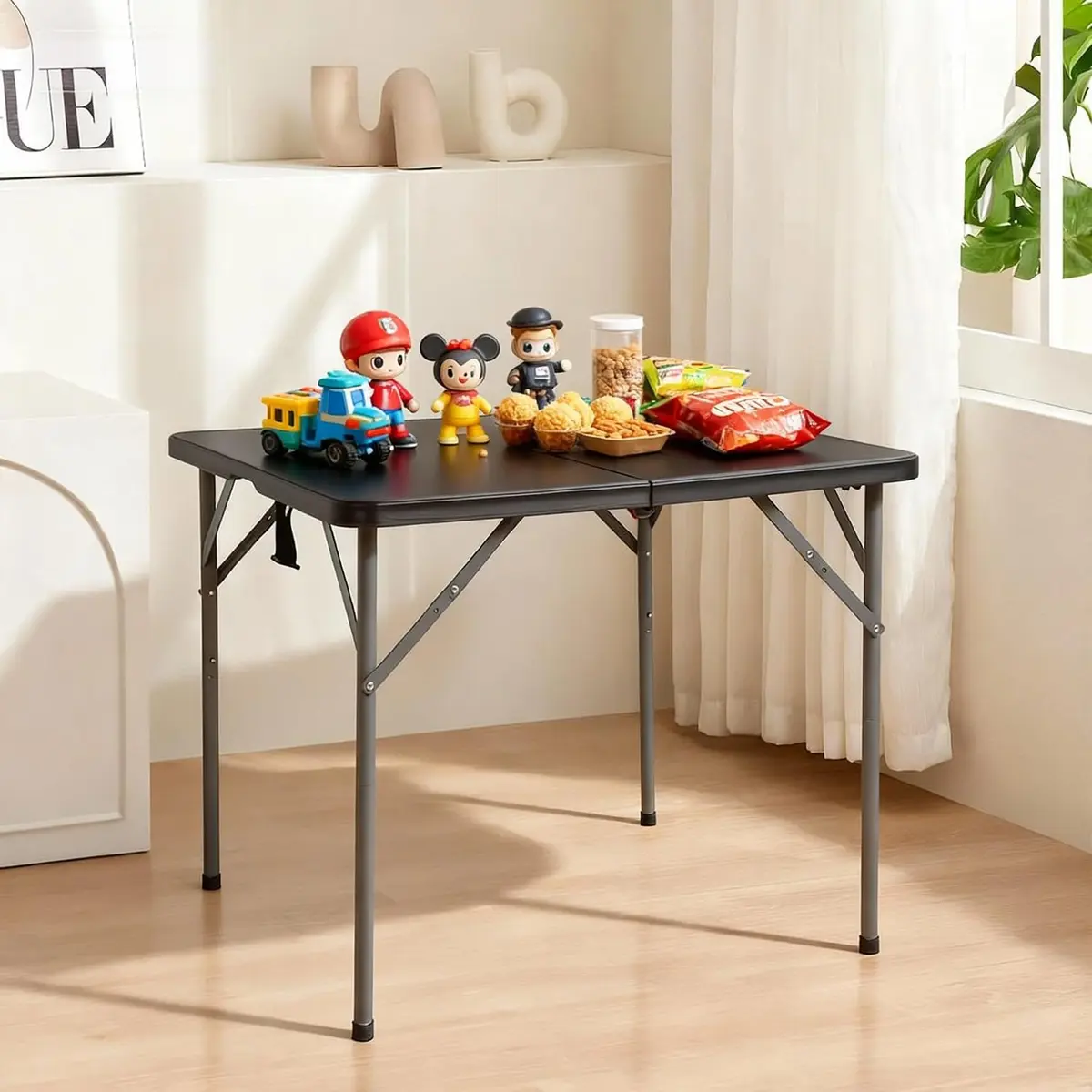 Pazidom 34" Folding Card Table, Heavy Duty Plastic Square Table - Portable Fold-in-Half w/Handle & Lock for Camping, BBQ, Party, Events, Black - view 4