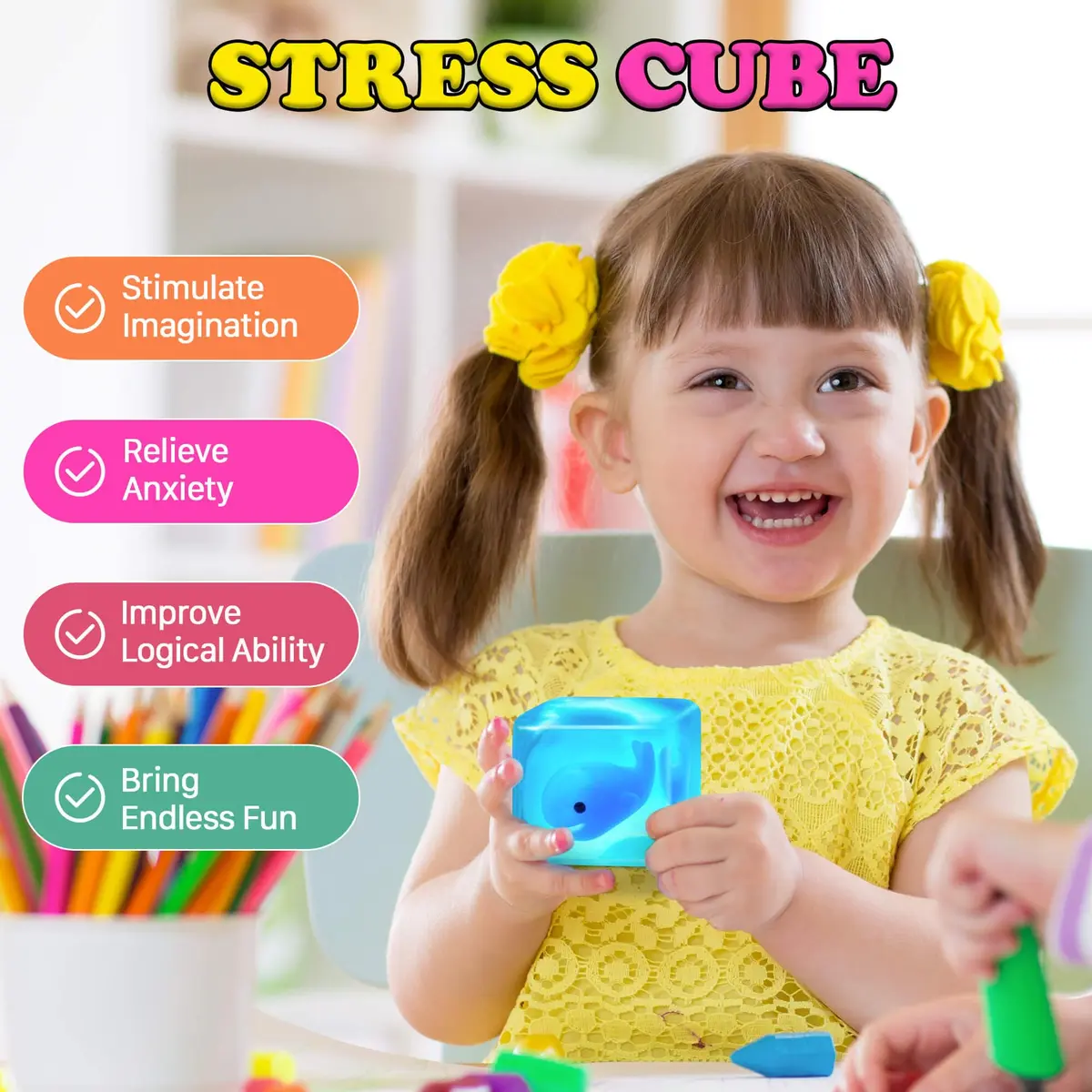 Meijoy Stress Cube Squishy Fidget Toy with Glow-in-the-Dark Whale 6.0cm (2.36 inches) | Sensory Toy for Anxiety Relief - view 7