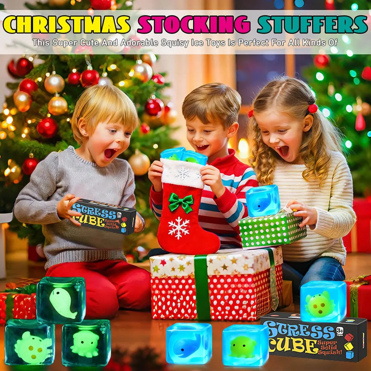 Meijoy Stress Cube Squishy Fidget Toy with Glow-in-the-Dark Whale 6.0cm (2.36 inches) | Sensory Toy for Anxiety Relief - view 3