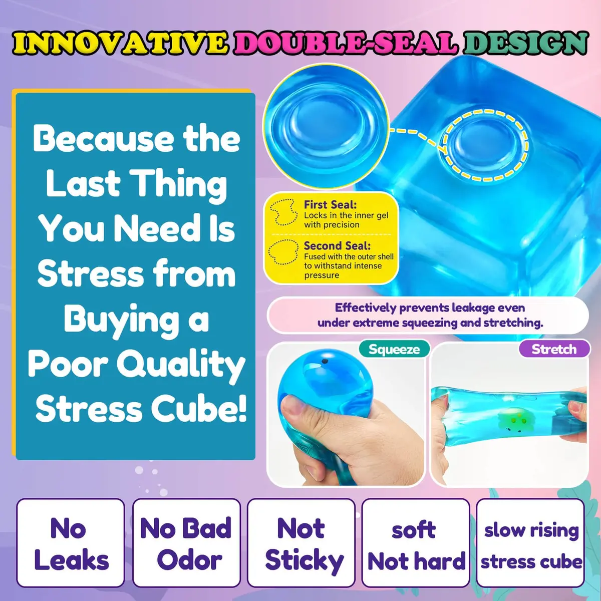Meijoy Stress Cube Squishy Fidget Toy 6.0cm (2.36 inches) | Glow-in-the-Dark Crab Mochi Inside - view 5