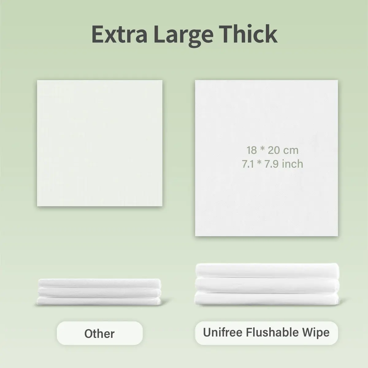 UNIFREE Flushable Wipes | XL Wet Wipes Gentle Clean, Septic & Sewer Safe, 6 Large Packs (480 Wipes) | Biodegradable, Toilet, Flip-Top - view 2