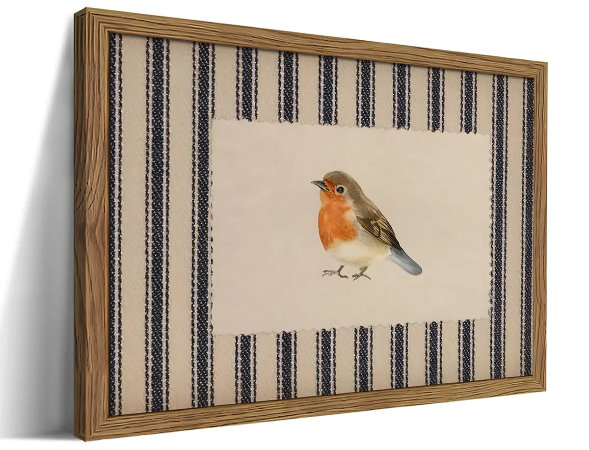 AKWISH Framed Robin Bird Wall Art, 16"L x 12"W Watercolor Canvas, Farmhouse Decor, Vintage Animal Artwork for Living Room & Bedroom - main product image