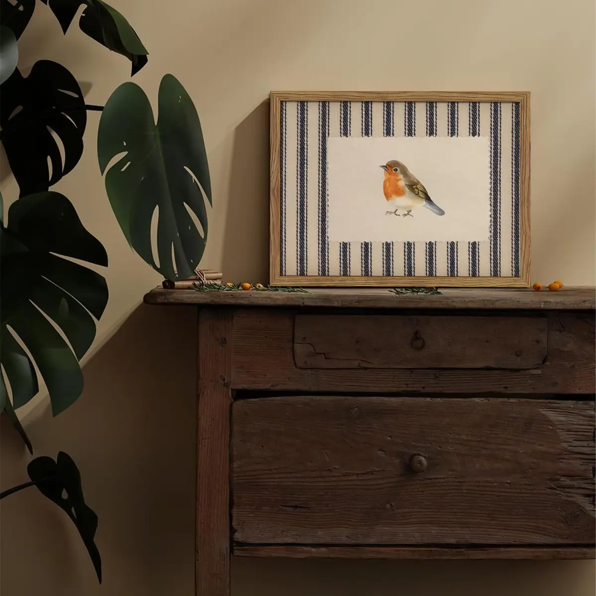 AKWISH Framed Robin Bird Wall Art, 16"L x 12"W Watercolor Canvas, Farmhouse Decor, Vintage Animal Artwork for Living Room & Bedroom - view 2