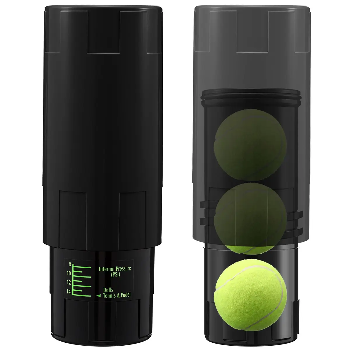 Soulchen Tennis Ball Pressurizer for 3 Balls, Black | Maintains 14 Psi Bounce - main product image