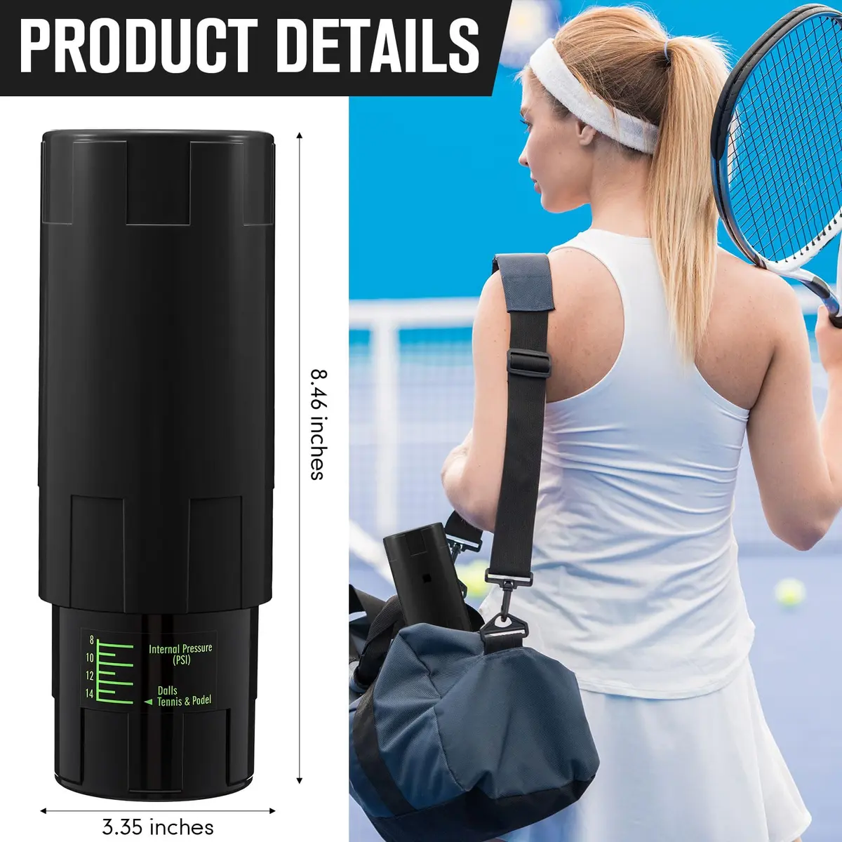 Soulchen Tennis Ball Pressurizer for 3 Balls, Black | Maintains 14 Psi Bounce - view 3