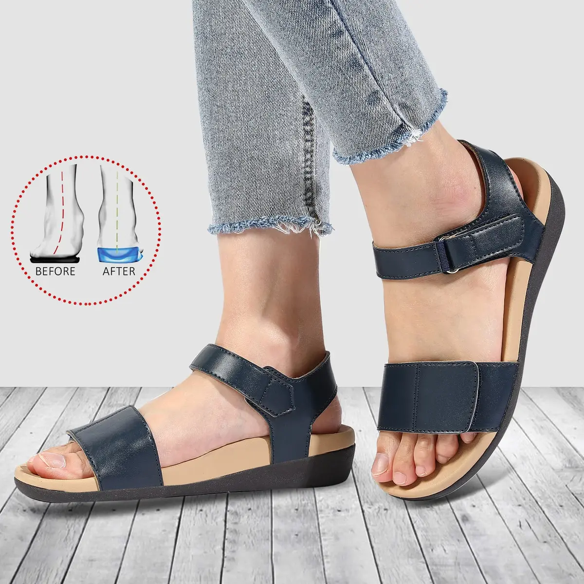 MEGNYA Arch Support Slides for Women Size 10 | Durable Summer Sandals with Adjustable Buckle - view 2