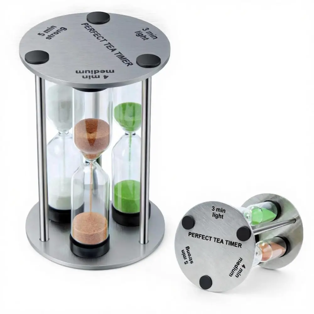 Lily's Home 3.5" Tall 3-in-1 Tea Timer with Brushed Stainless Steel Frame | Perfect for Precise Brewing - main product image