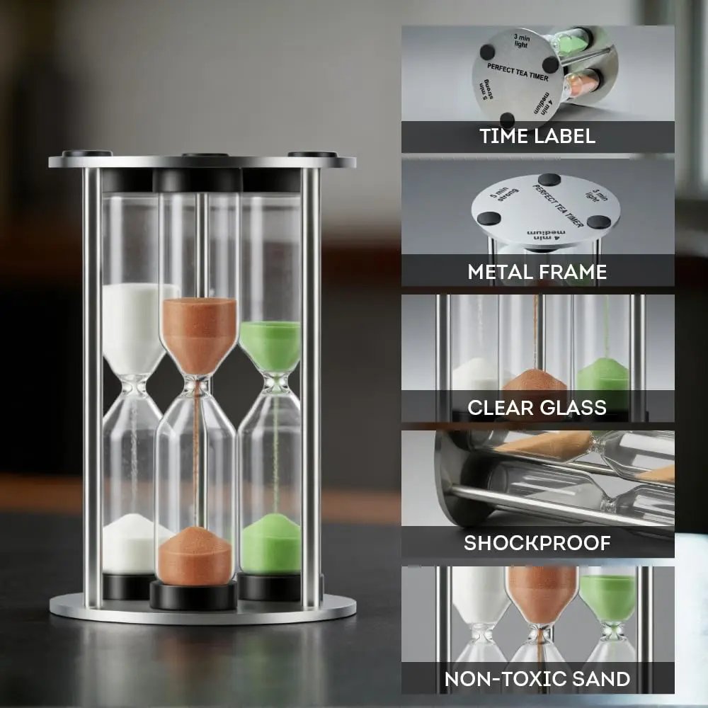 Lily's Home 3.5" Tall 3-in-1 Tea Timer with Brushed Stainless Steel Frame | Perfect for Precise Brewing - view 5