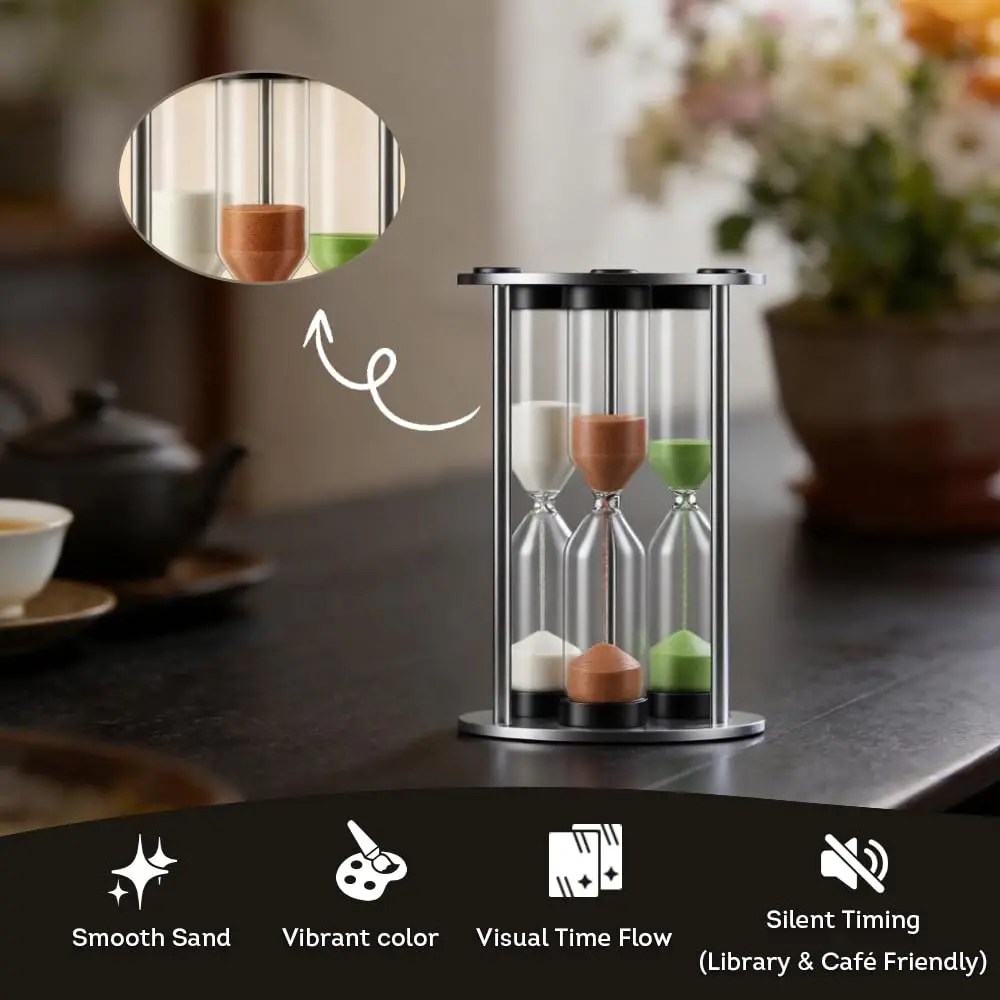 Lily's Home 3.5" Tall 3-in-1 Tea Timer with Brushed Stainless Steel Frame | Perfect for Precise Brewing - view 6