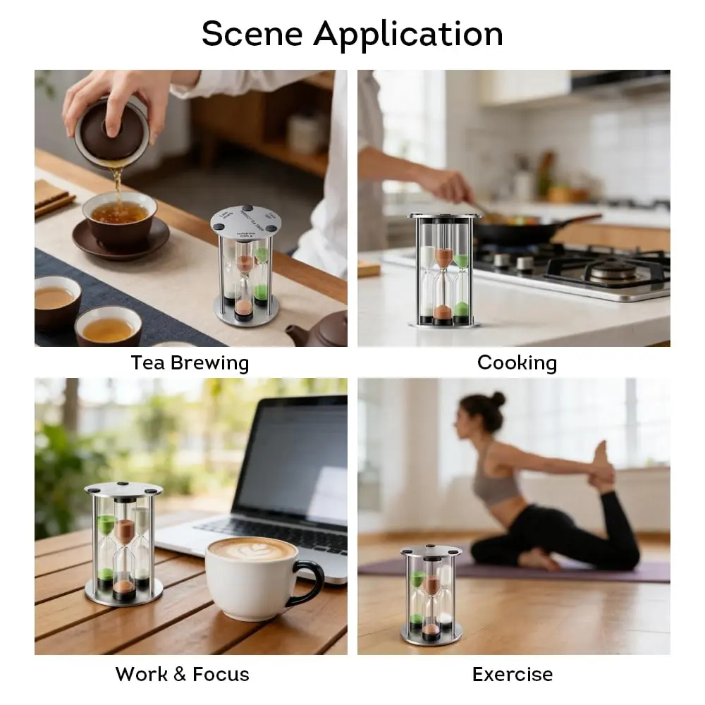 Lily's Home 3.5" Tall 3-in-1 Tea Timer with Brushed Stainless Steel Frame | Perfect for Precise Brewing - view 7