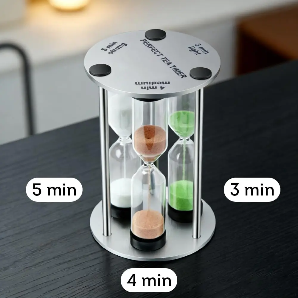 Lily's Home 3.5" Tall 3-in-1 Tea Timer with Brushed Stainless Steel Frame | Perfect for Precise Brewing - view 3