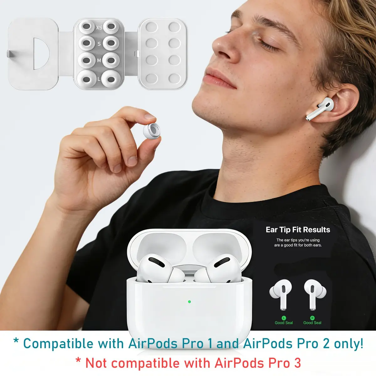 SIXFU Ear Tip Replacement for AirPod Pro & Pro 2 | 4 Sizes, Noise Reduction, Dust Guard, Portable Kit (White) - view 2