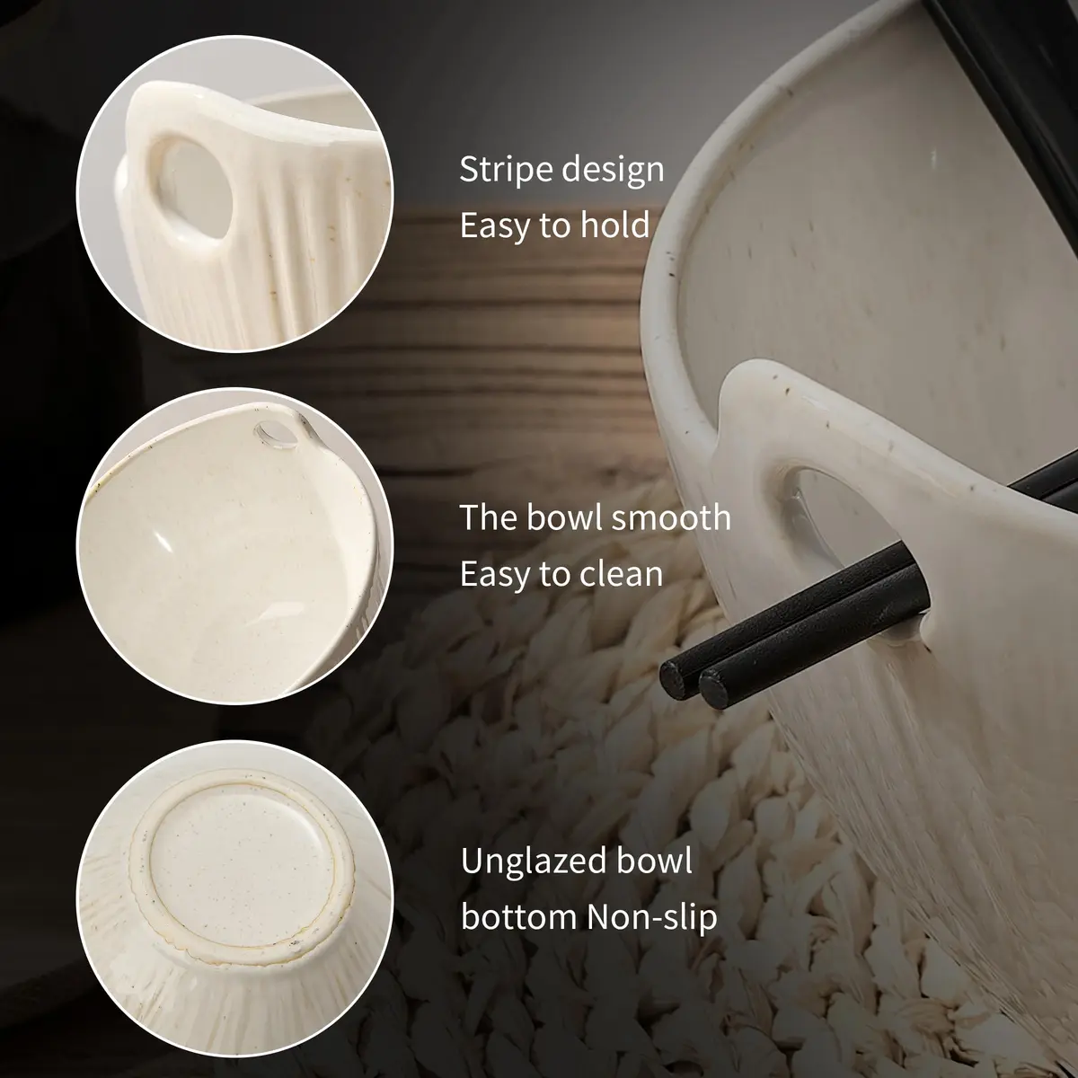 JH JIEMEI HOME Ramen Bowl with Chopsticks & Spoons, 7 Inch Ceramic Set of 2 | Dishwasher Safe for Pho, Udon, Soba, Salad, Pasta - view 5