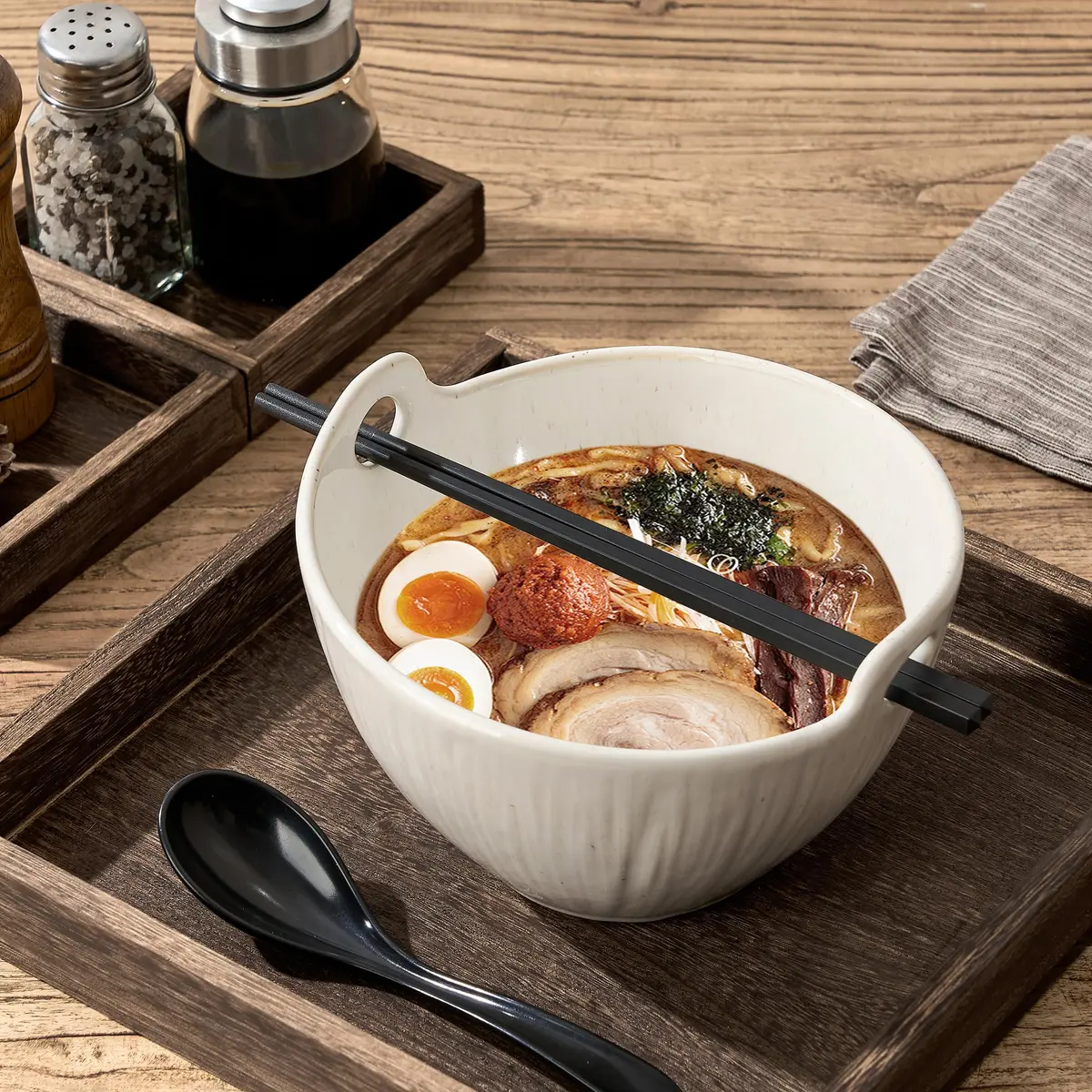 JH JIEMEI HOME Ramen Bowl with Chopsticks & Spoons, 7 Inch Ceramic Set of 2 | Dishwasher Safe for Pho, Udon, Soba, Salad, Pasta - view 6