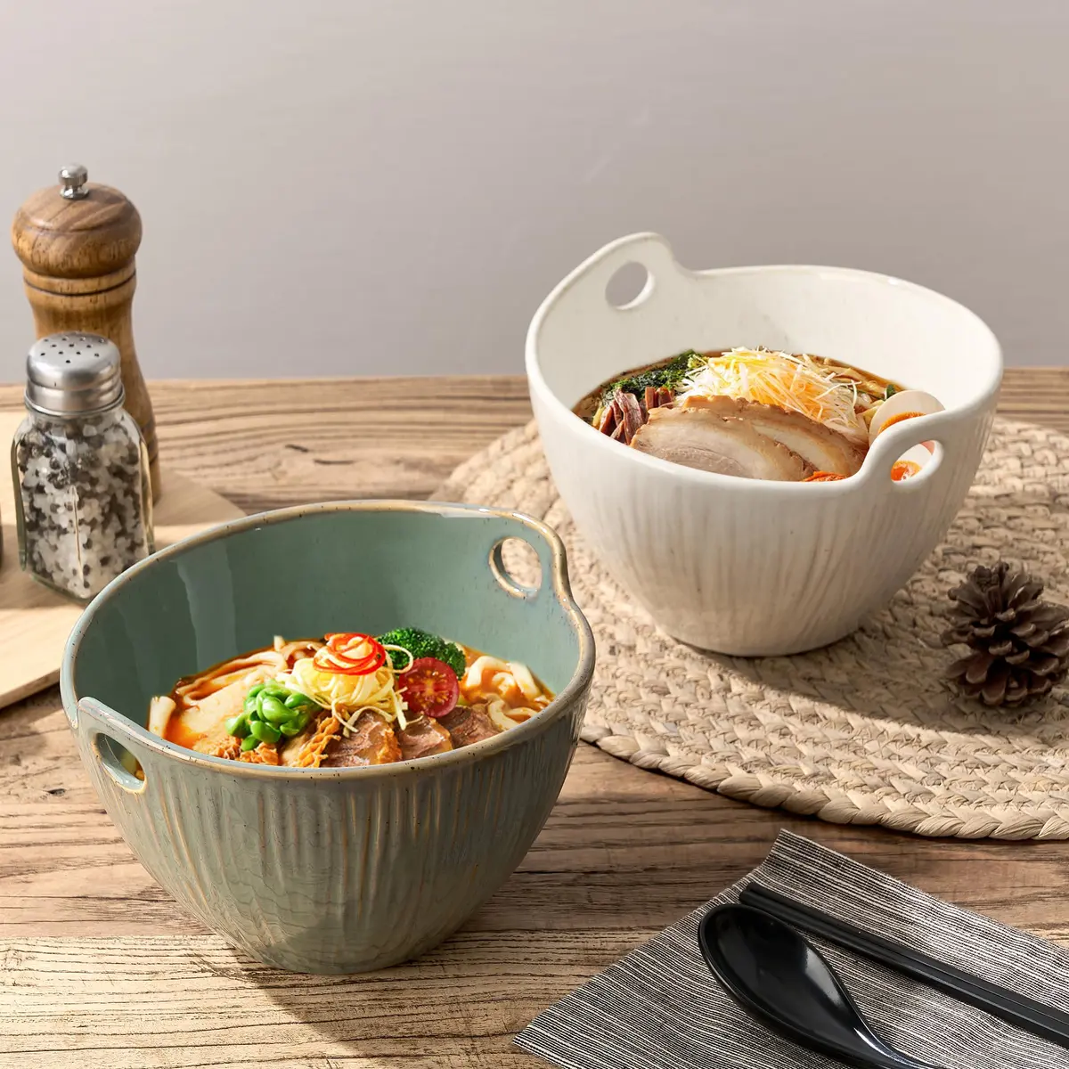 JH JIEMEI HOME Ramen Bowl with Chopsticks & Spoons, 7 Inch Ceramic Set of 2 | Dishwasher Safe for Pho, Udon, Soba, Salad, Pasta - view 7