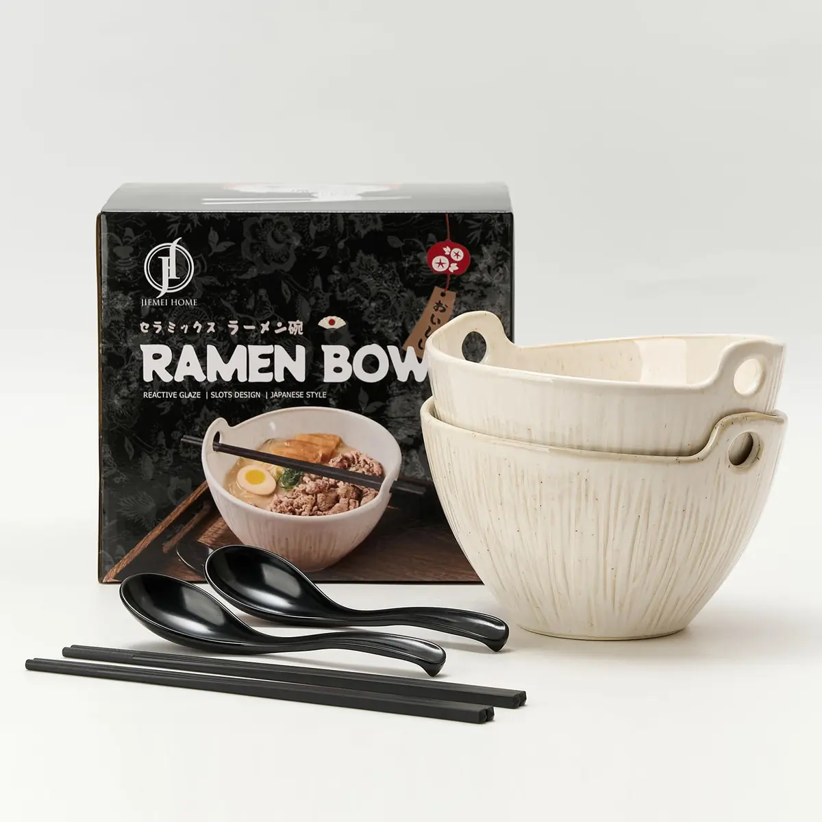 JH JIEMEI HOME Ramen Bowl with Chopsticks & Spoons, 7 Inch Ceramic Set of 2 | Dishwasher Safe for Pho, Udon, Soba, Salad, Pasta - view 9