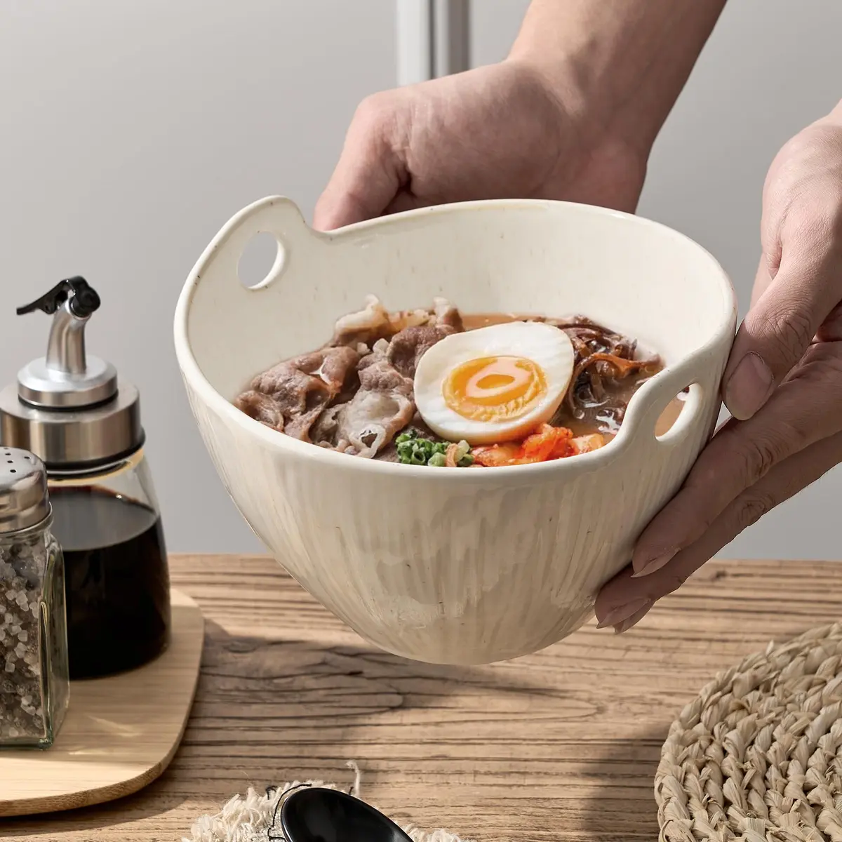 JH JIEMEI HOME Ramen Bowl with Chopsticks & Spoons, 7 Inch Ceramic Set of 2 | Dishwasher Safe for Pho, Udon, Soba, Salad, Pasta - view 4