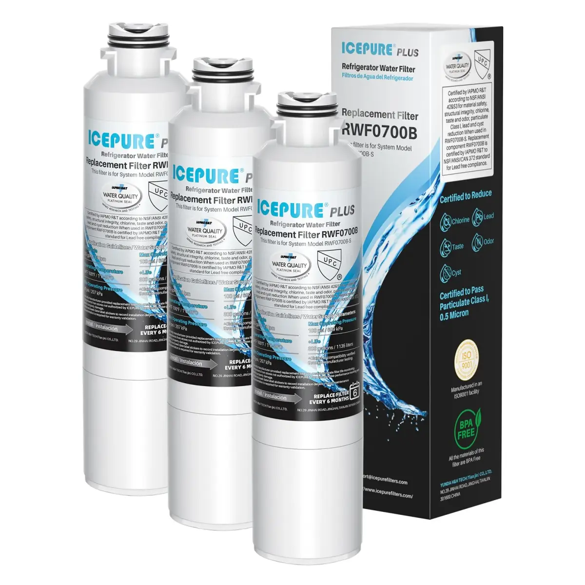 ICEPURE PLUS DA29-00020B Refrigerator Water Filter 3 Pack | NSF/ANSI 53 & 42 Certified Lead Removal - main product image