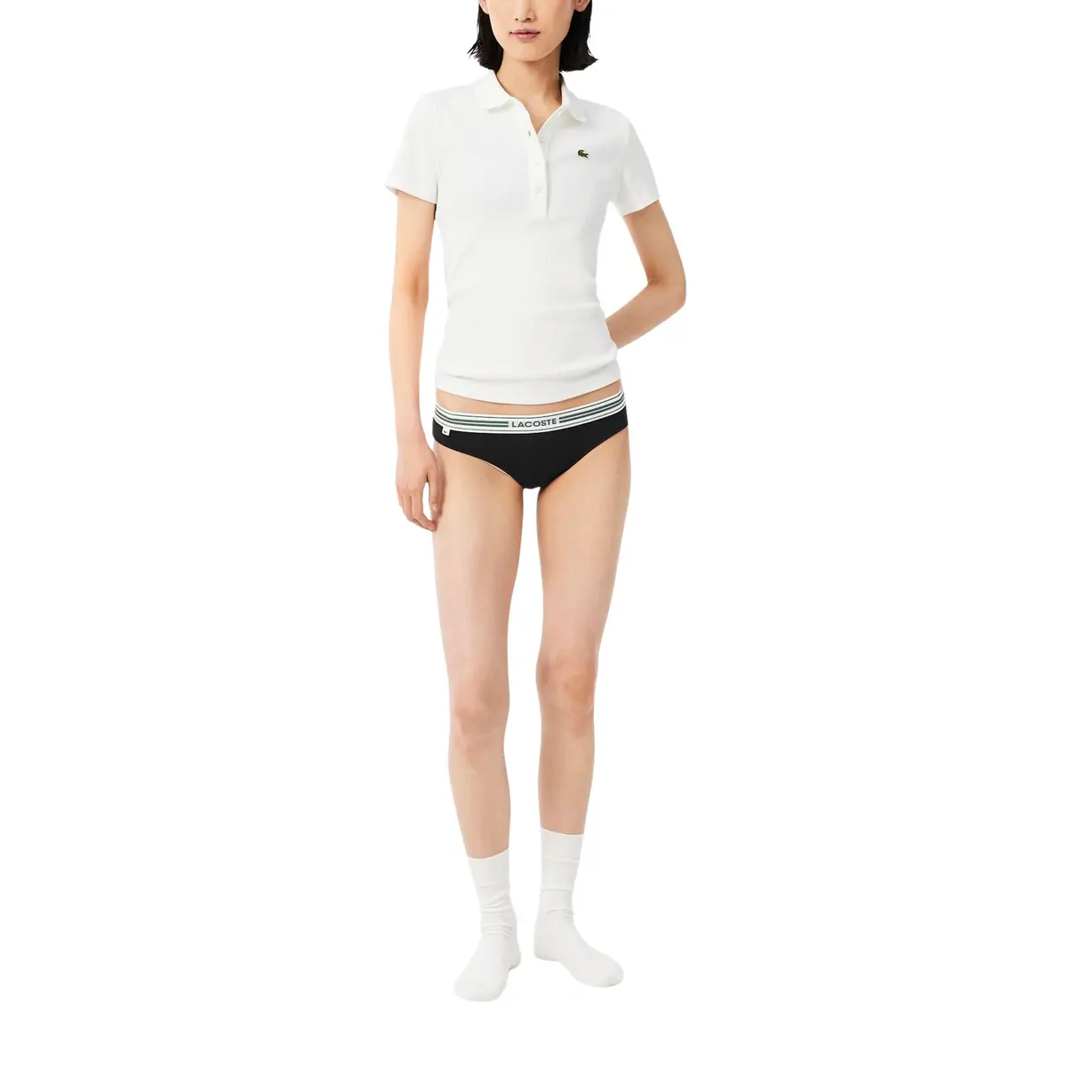 Lacoste Women's Contrast Waist Cotton Stretch Briefs | Soft Cotton, Heritage Style, Regular Fit - view 2