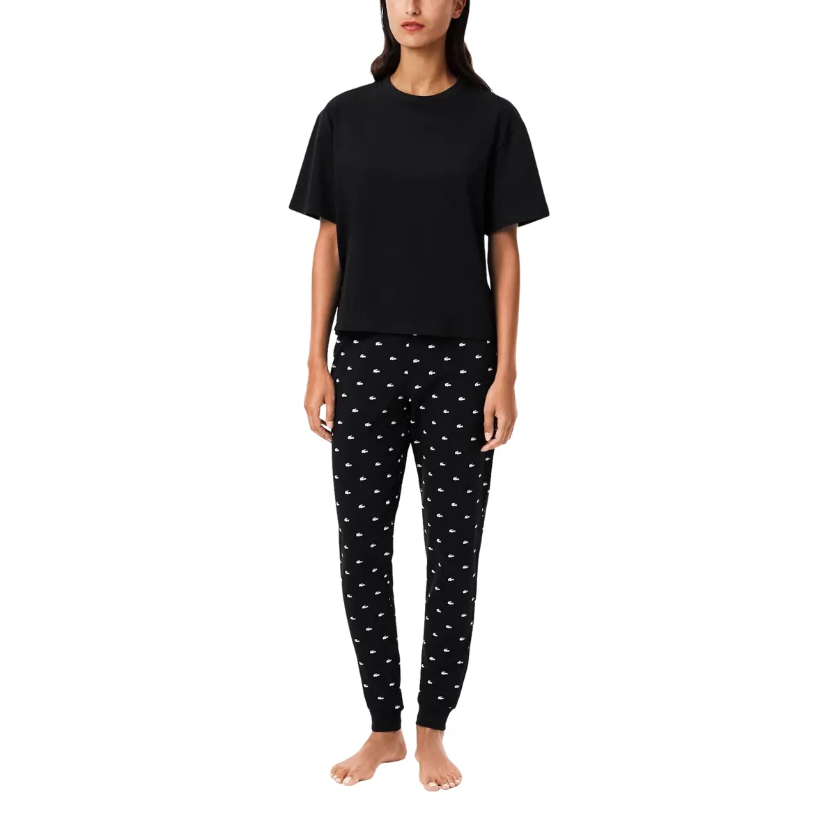 Lacoste Women's Pajamas Set with Croc Pants | Soft Jersey Comfort, Relaxed Fit, Signature Crocodile, X-Large - main product image
