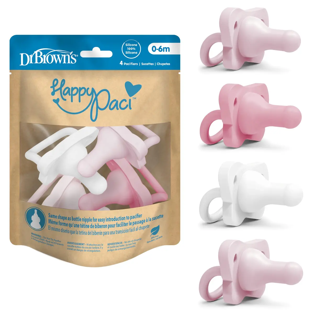 Dr. Brown's HappyPaci Silicone Pacifier 0-6m, 4-Pack | BPA-Free, Soft Silicone - main product image