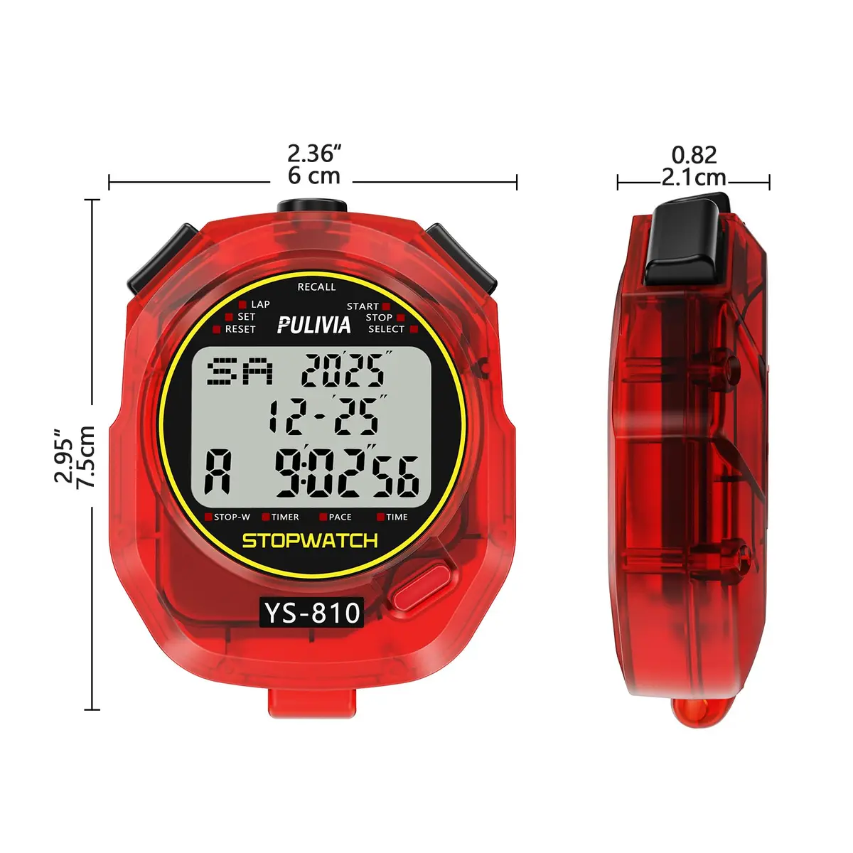 PULIVIA Digital Stopwatch Timer with 10 Laps/Splits & Countdown | 100th Second Accuracy - view 6