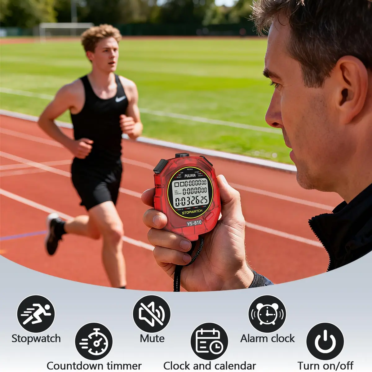PULIVIA Digital Stopwatch Timer with 10 Laps/Splits & Countdown | 100th Second Accuracy - view 2