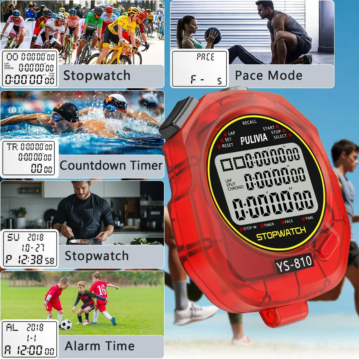 PULIVIA Digital Stopwatch Timer with 10 Laps/Splits & Countdown | 100th Second Accuracy - view 3