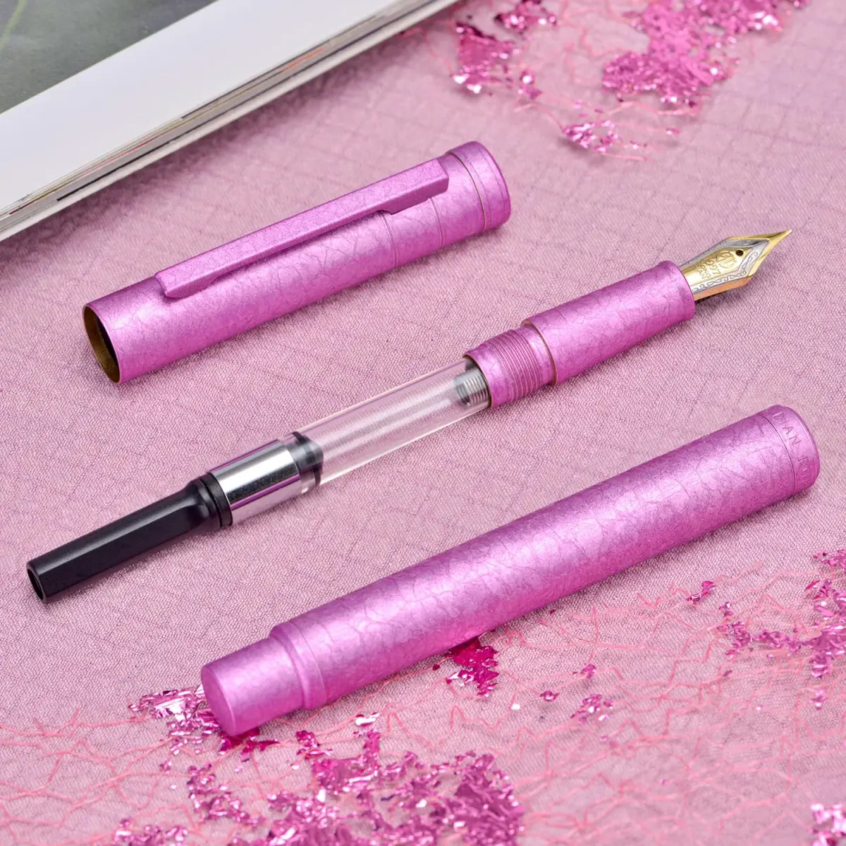 Asvine 1851 Forest Fountain Pen Pink Ice Flowers Bent Nib 13.8cm (5.43 in) | Classic Design with Converter and Metal Pen Case - view 5