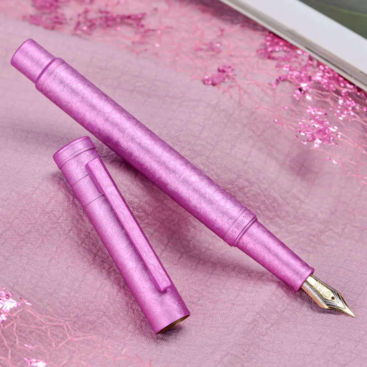 Asvine 1851 Forest Fountain Pen Pink Ice Flowers Bent Nib 13.8cm (5.43 in) | Classic Design with Converter and Metal Pen Case - view 3