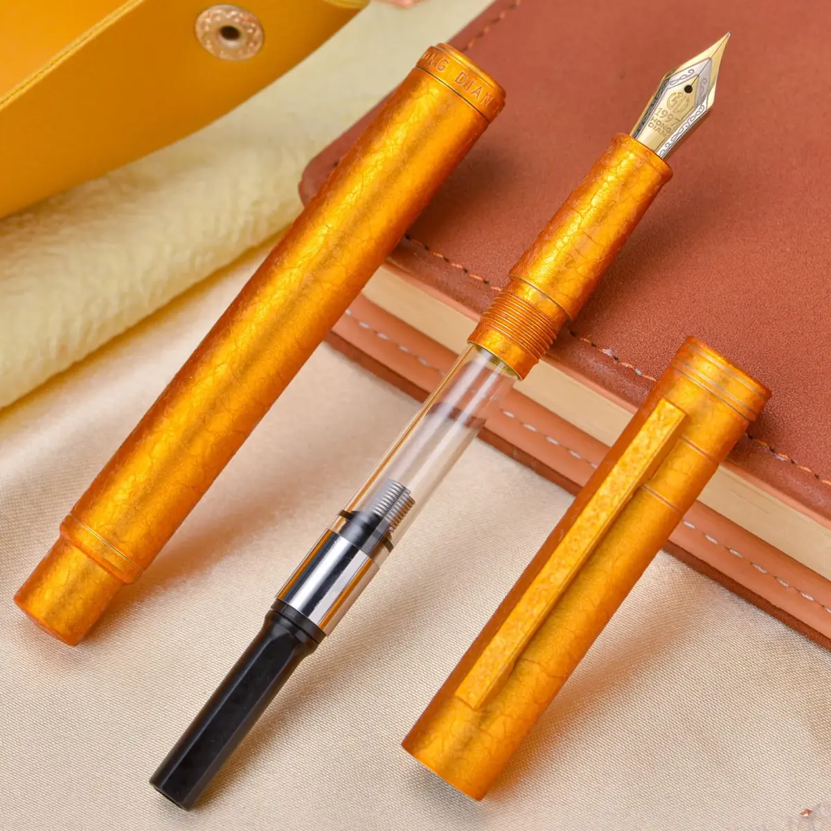 Asvine Hongdian 1851 Forest Fountain Pen Golden Ice Flowers Medium Nib 0.7mm (0.028in) | Classic Design with Converter and Metal Pen Case - view 5