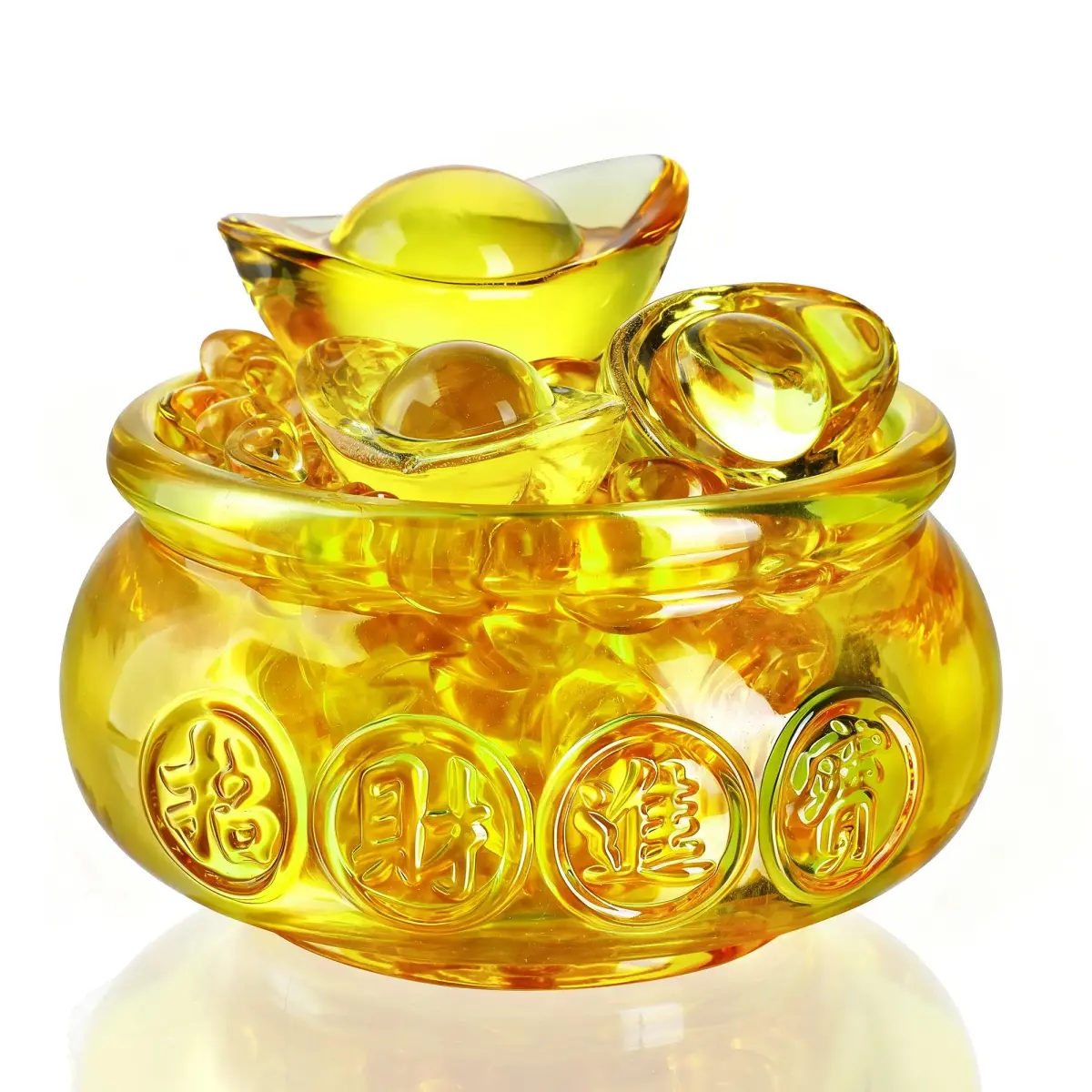 YU FENG Crystal Wealth Bowl with Gold Ingots, 11.9cm (4.7 Inch) Diameter | Feng Shui Prosperity Symbol for Home & Office - main product image