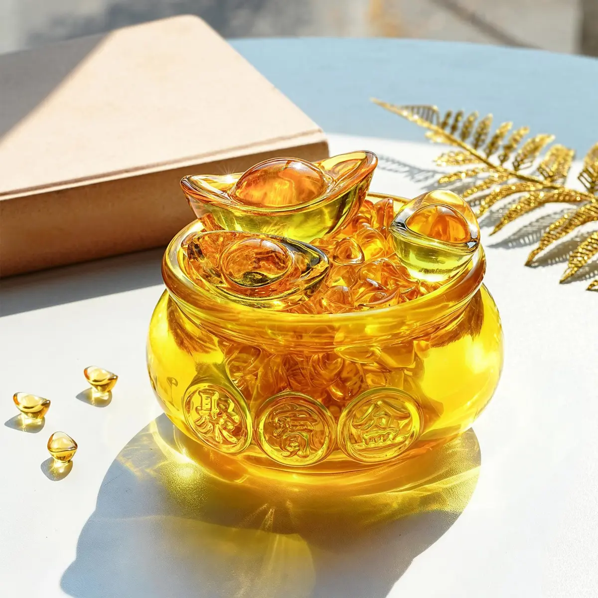 YU FENG Crystal Wealth Bowl with Gold Ingots, 11.9cm (4.7 Inch) Diameter | Feng Shui Prosperity Symbol for Home & Office - view 5