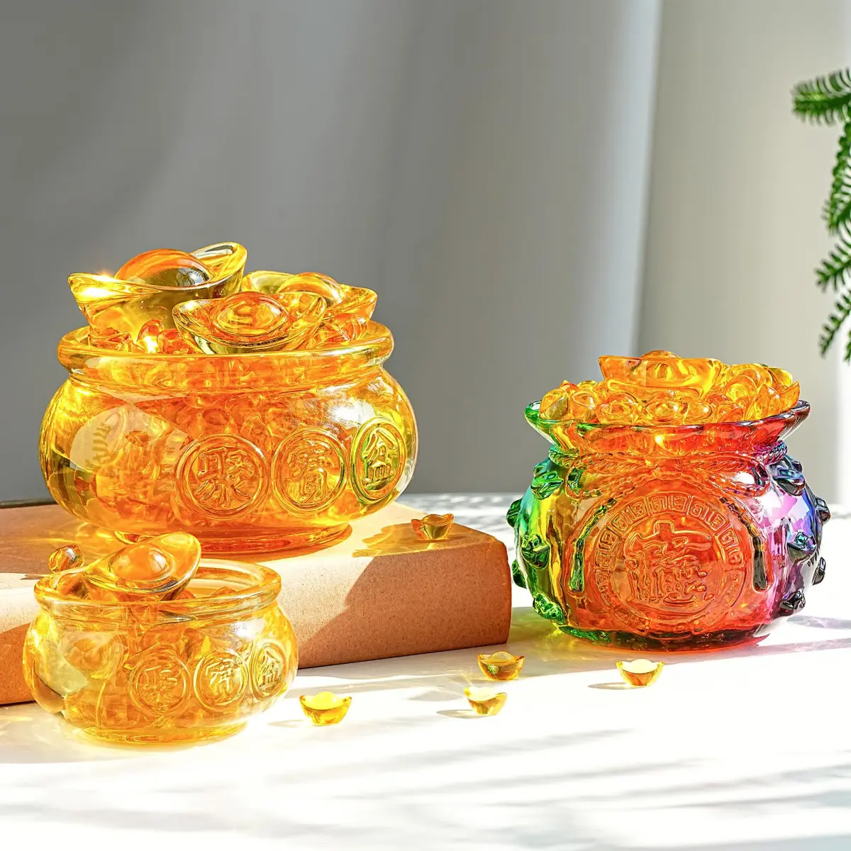 YU FENG Crystal Wealth Bowl with Gold Ingots, 11.9cm (4.7 Inch) Diameter | Feng Shui Prosperity Symbol for Home & Office - view 7