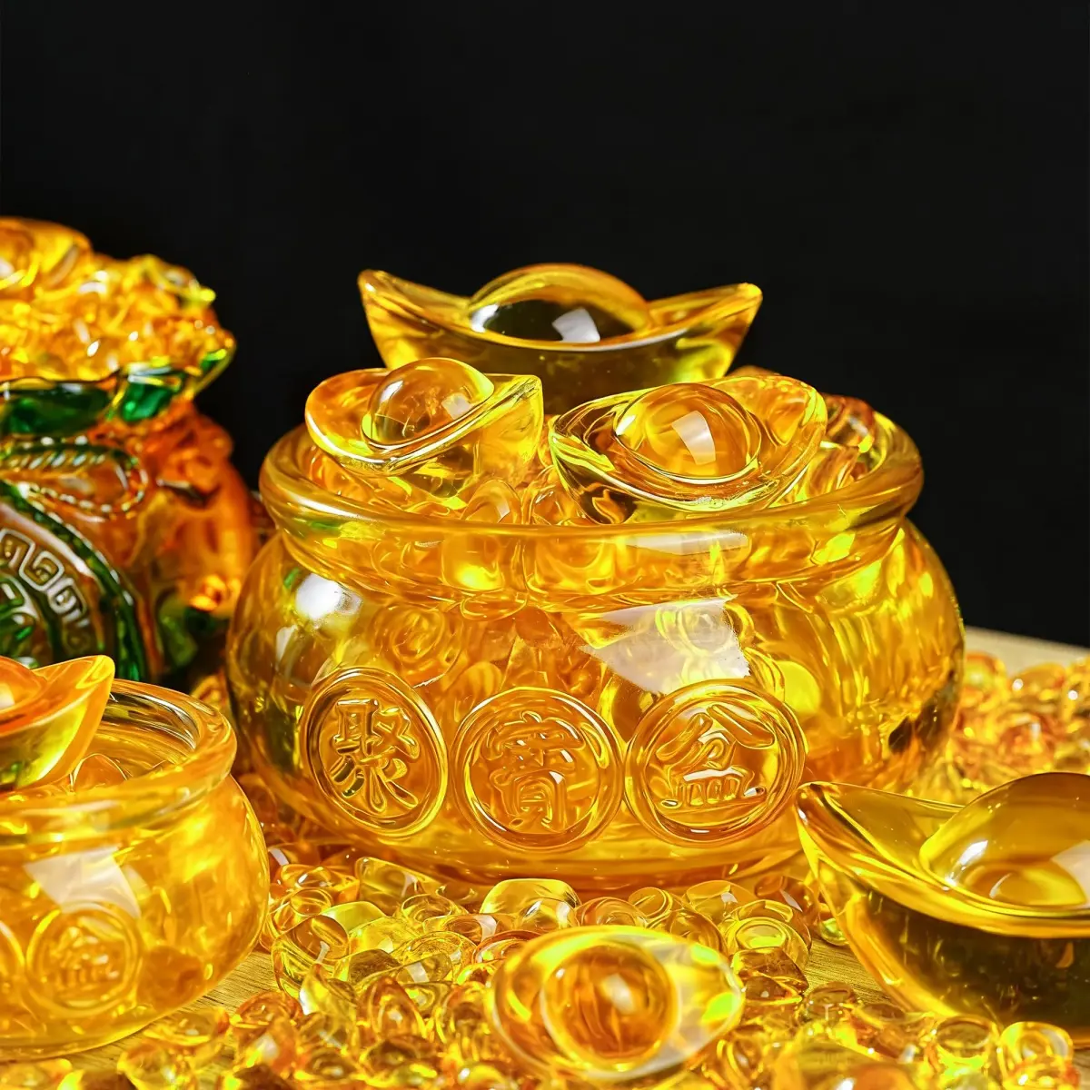 YU FENG Crystal Wealth Bowl with Gold Ingots, 11.9cm (4.7 Inch) Diameter | Feng Shui Prosperity Symbol for Home & Office - view 8