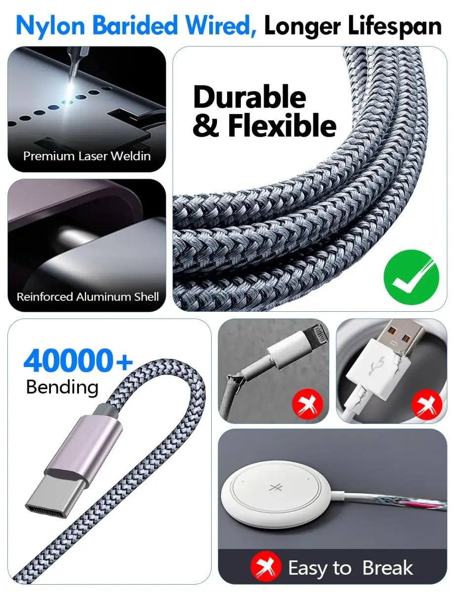 xiwxi 3-in-2 Multi Charging Cable for Apple Watch, iPhone, USB-C (1.5m/5ft) | Travel-Ready Power - view 6