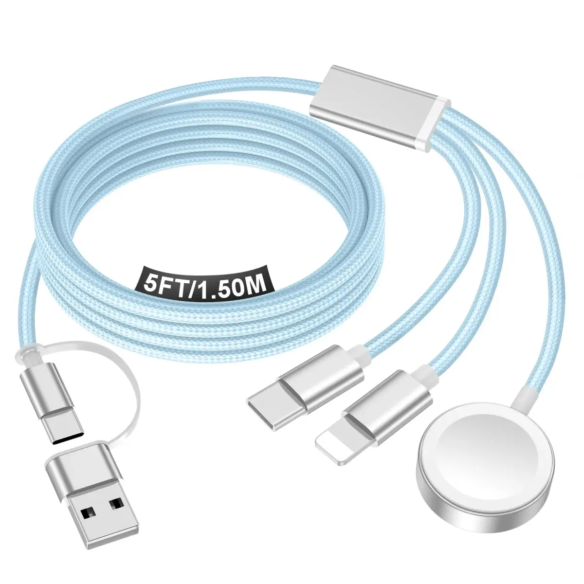 xiwxi 3-in-2 Multi-Charging Cable 1.5m (4.9ft) | MFI-Certified Fast Charging for Apple Watch, iPhone, USB-C - main product image
