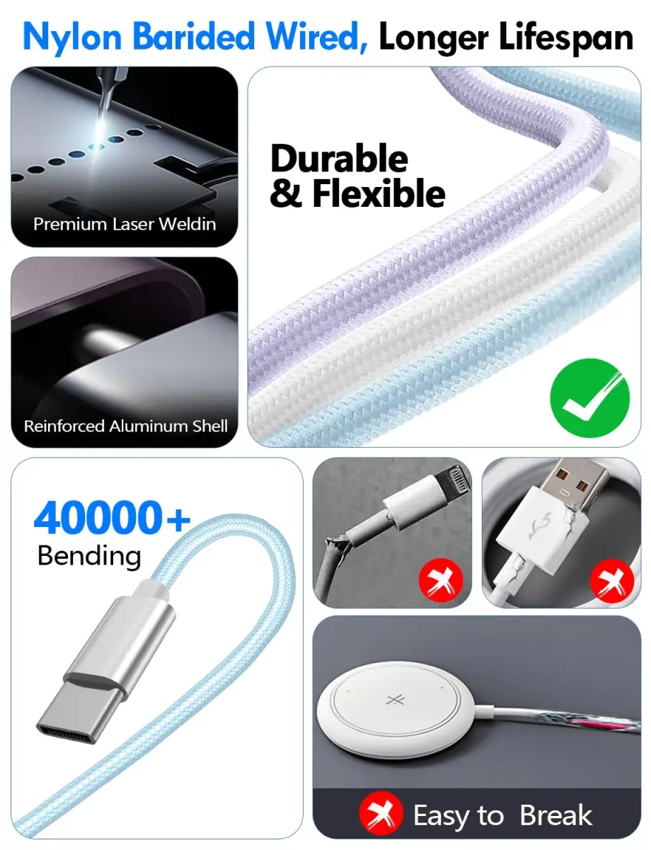 xiwxi 3-in-2 Multi-Charging Cable 1.5m (4.9ft) | MFI-Certified Fast Charging for Apple Watch, iPhone, USB-C - view 5