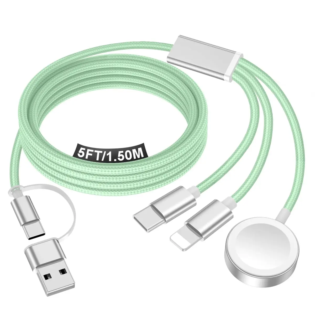 xiwxi 3-in-2 Multi-Charging Cable 1.5m (4.9ft) | MFI Certified Fast Charging for Apple Watch, iPhone, USB-C - main product image