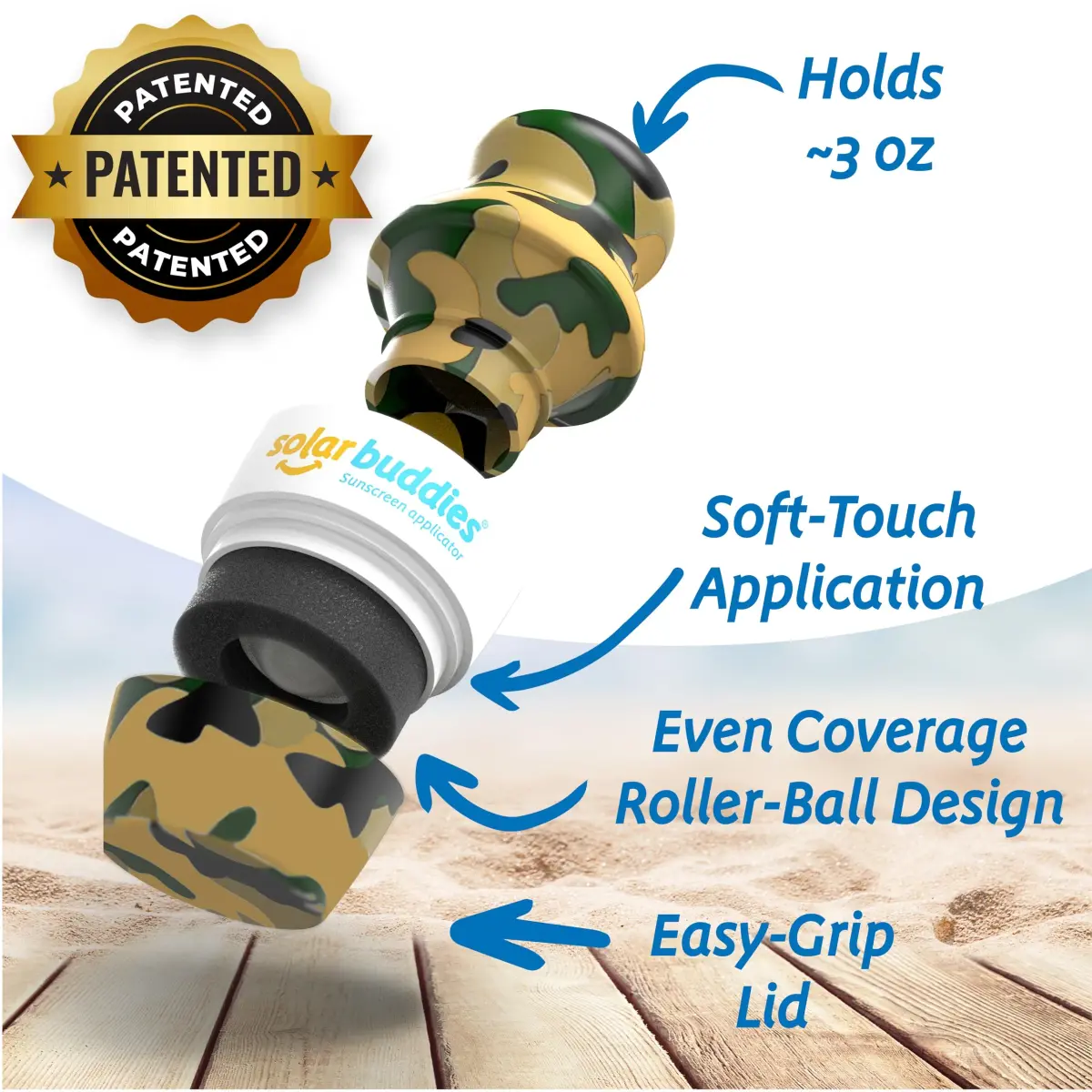 Solar Buddies Refillable Sunscreen Applicator Camo 100ml (3.4 Fl Oz) | Mess-Free Roll-on for Kids & Families - view 2