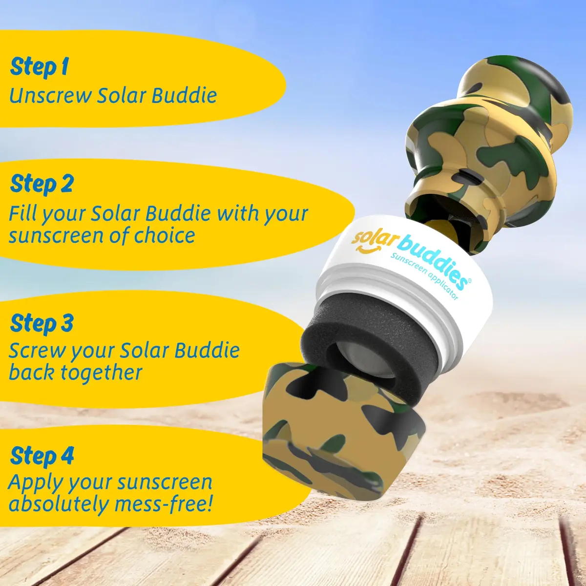 Solar Buddies Refillable Sunscreen Applicator Camo 100ml (3.4 Fl Oz) | Mess-Free Roll-on for Kids & Families - view 4