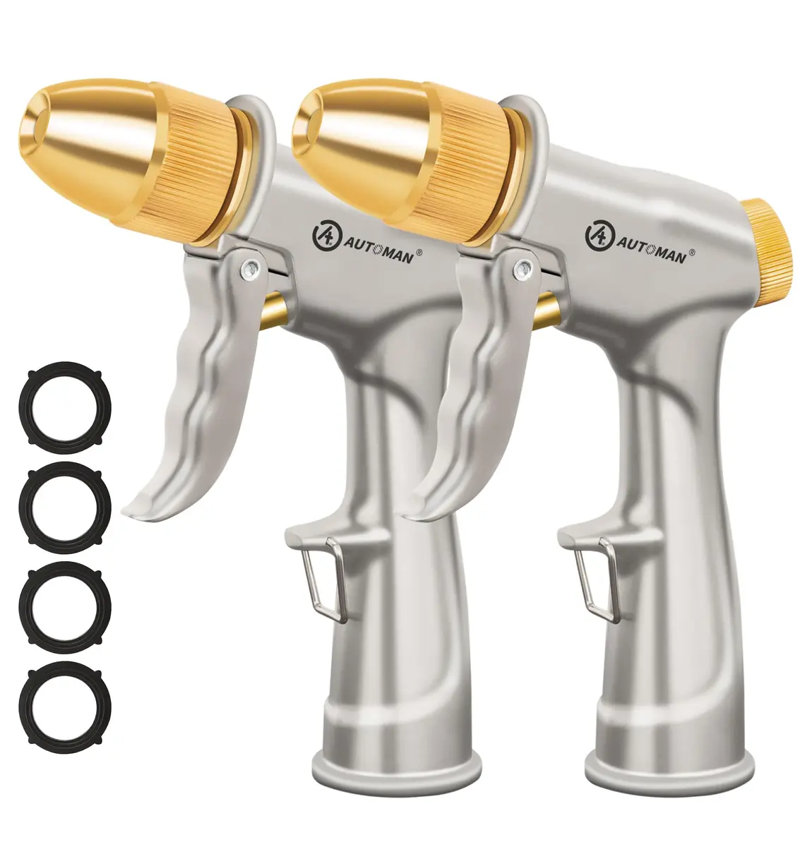 AUTOMAN Garden Hose Nozzle Sprayer 2 Pack | Heavy Duty Metal Water Nozzle with 4 Patterns for Garden & Car Wash - main product image