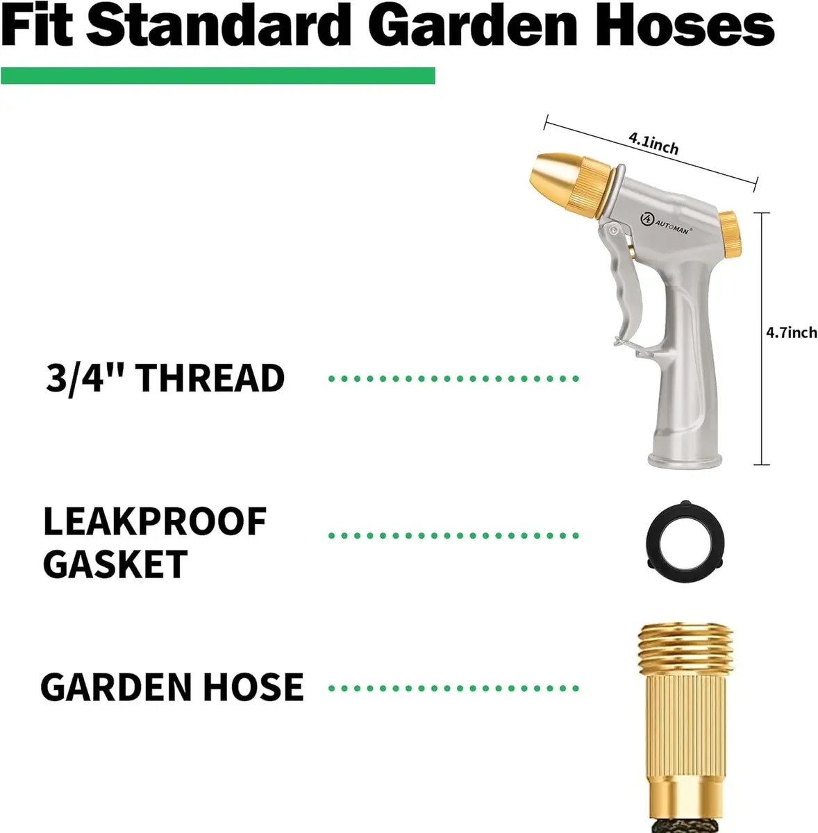 AUTOMAN Garden Hose Nozzle Sprayer 2 Pack | Heavy Duty Metal Water Nozzle with 4 Patterns for Garden & Car Wash - view 2