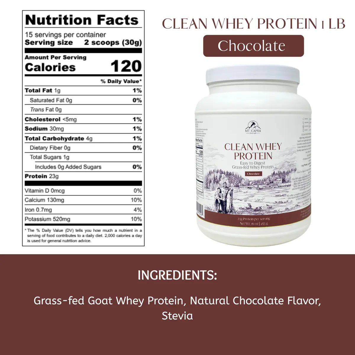 Mt. Capra Clean Whey Protein | 24 g Protein Per Serving | Chocolate - view 2