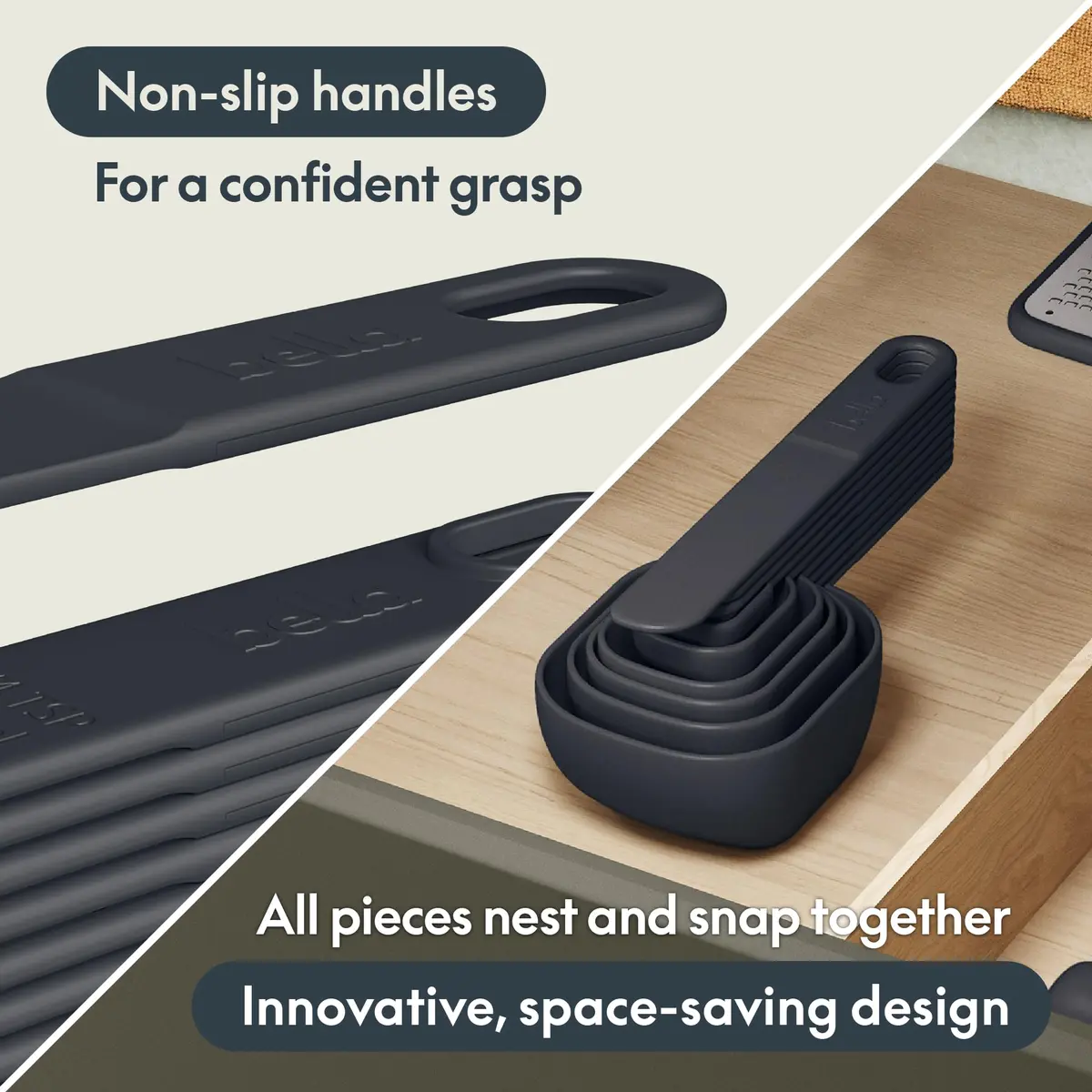 BELLA 9 Pc Nested Measuring Cup & Spoon Set | BPA & BPS-Free Nylon, Slate - view 4