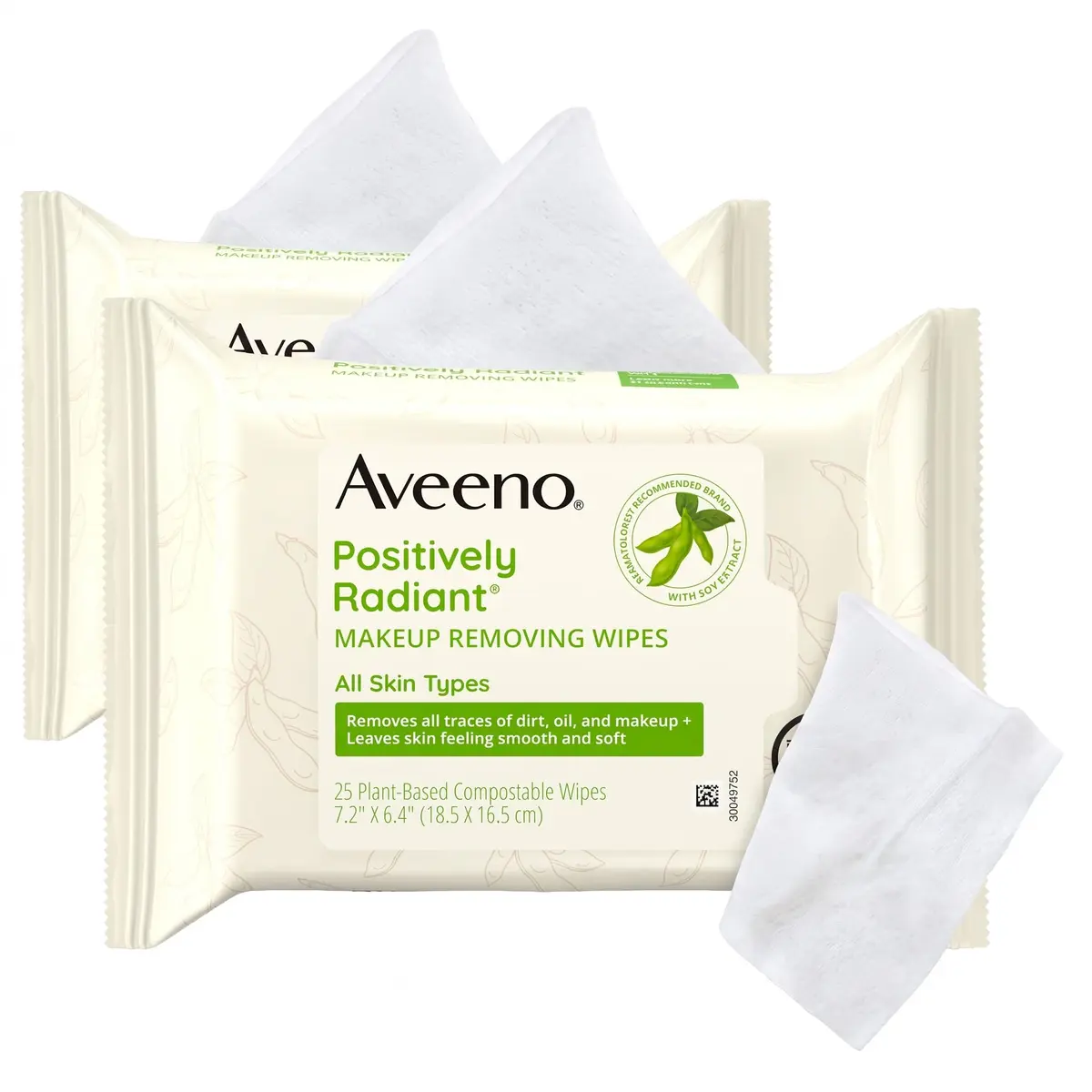 Aveeno Positively Radiant Makeup Remover Wipes, 25 Count | Brightening, Gentle & Hypoallergenic - main product image