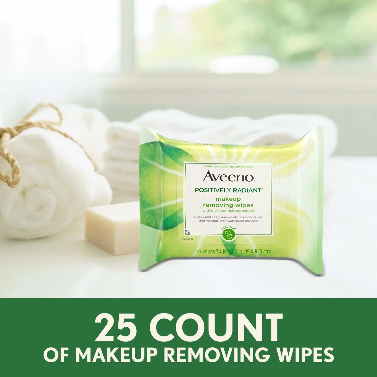 Aveeno Positively Radiant Makeup Remover Wipes, 25 Count | Brightening, Gentle & Hypoallergenic - view 6