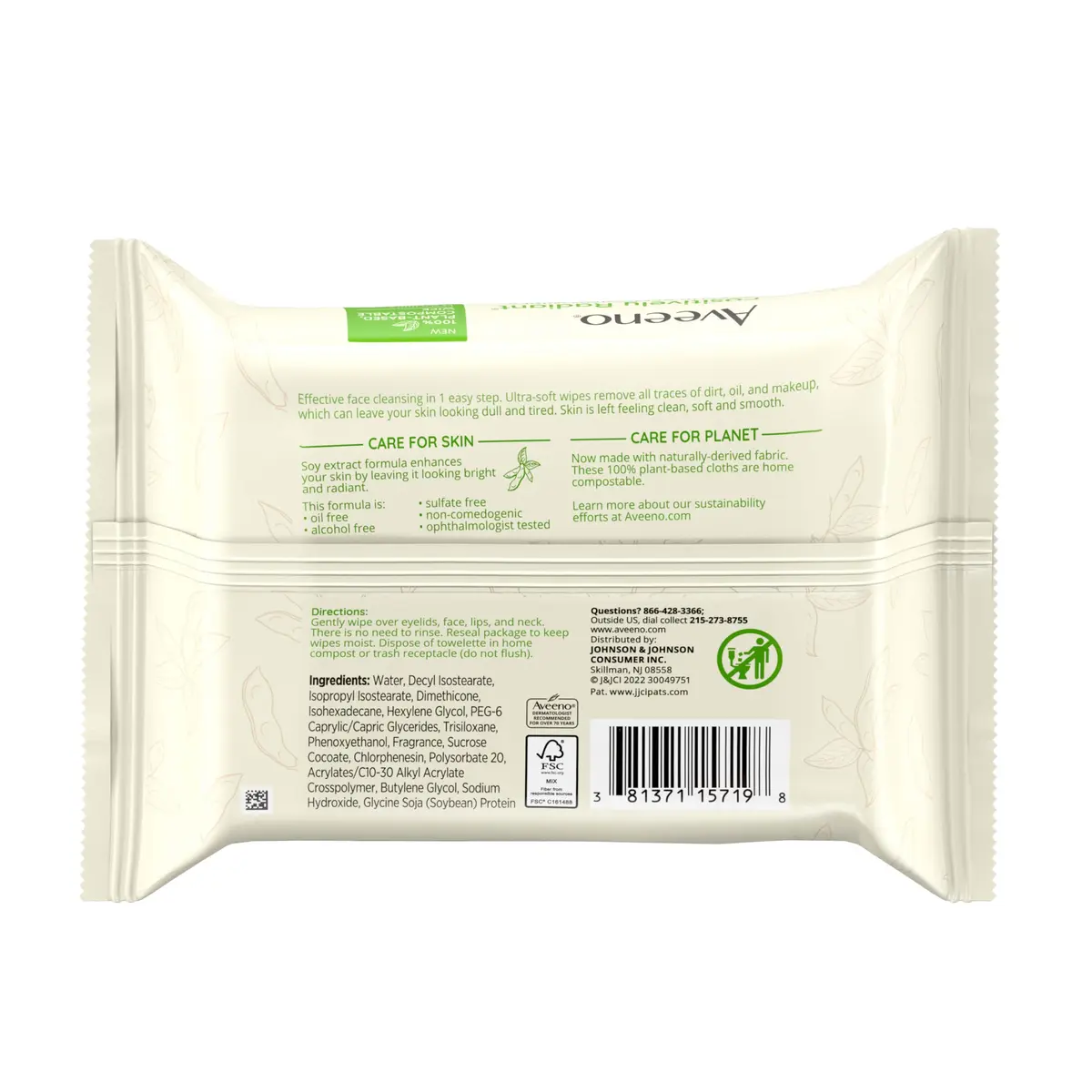 Aveeno Positively Radiant Makeup Remover Wipes, 25 Count | Brightening, Gentle & Hypoallergenic - view 7