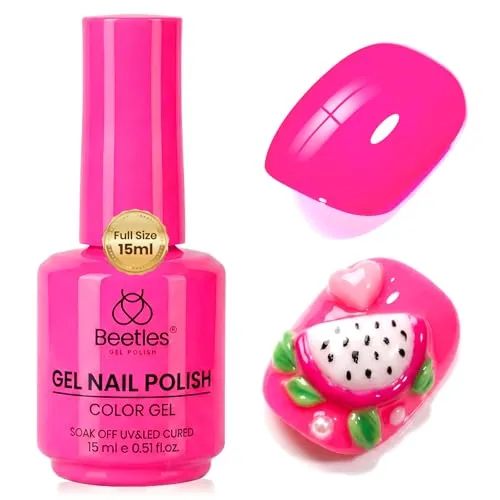 Beetles Gel Polish Hot Pink Dragonfruit Pink 15ML/0.51Fl Oz | Neon Pink Gel Nail Polish for Summer Nails Art - main product image