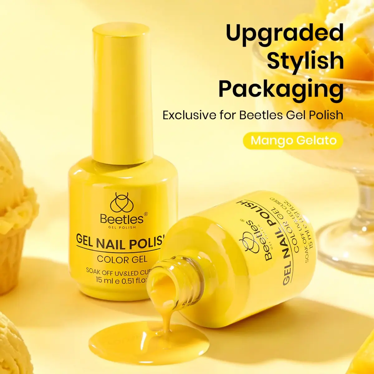 Beetles Gel Nail Polish Mango Gelato 15ml (0.51 Fl Oz) | Professional UV/LED Cure Yellow Gel - view 5